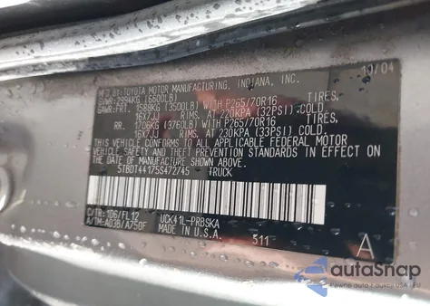 2005 Toyota Tundra Double Cab Sr5 z USA, uszkodzony, nr VIN 5TBDT44175S472745
